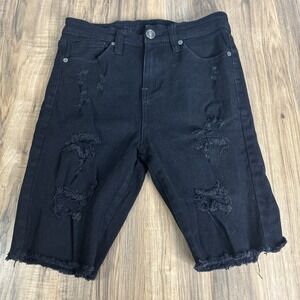 Rue 21‎ Premium Bermuda Demin Shorts Mens 30 Black Distressed / Ripped